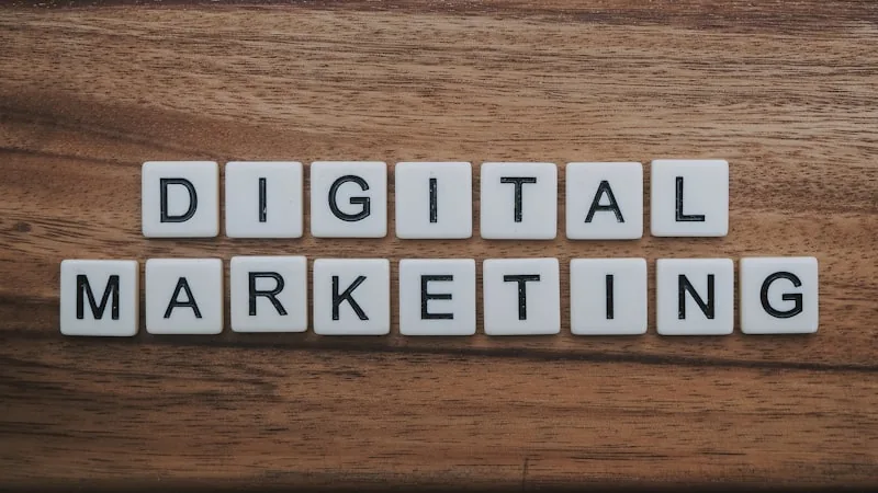 Digital marketing spelled out in letter tiles