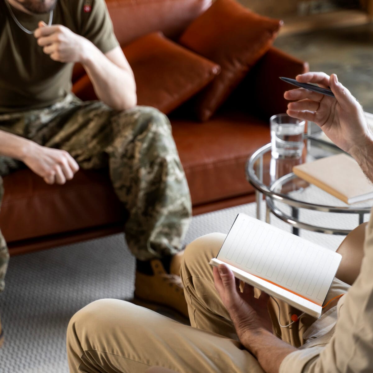 Veteran receiving PTSD and addiction treatment at a rehab center